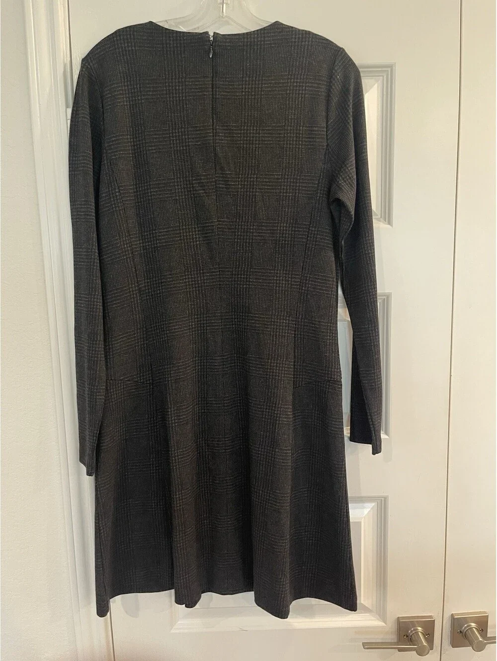 Michael Kors black and gray plaid long-sleeve, A-line jersey dress Size 8